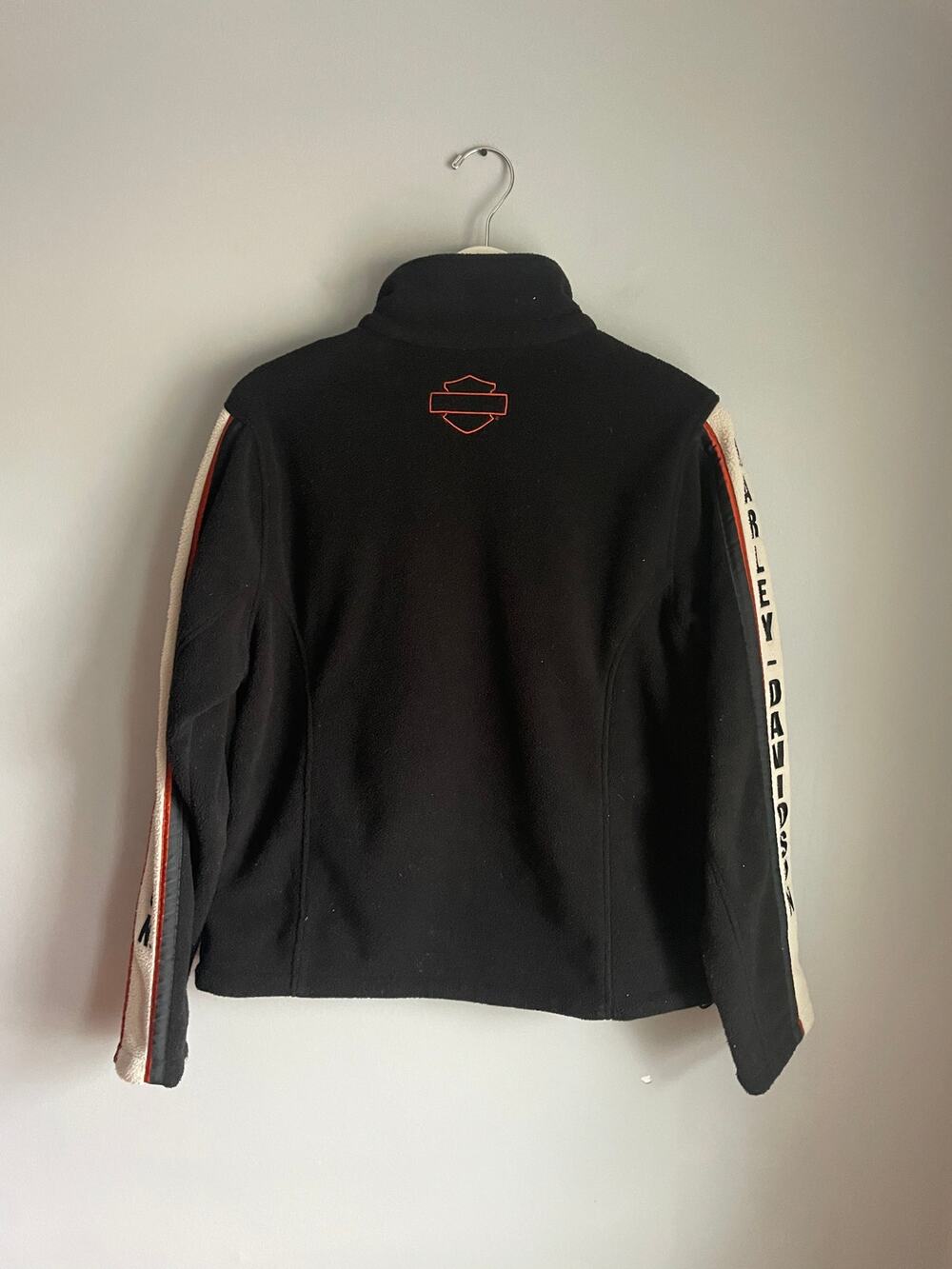 Harley Davidson Black Fleece Jacket Full Zip Sleeve Stripe Logo Size XL